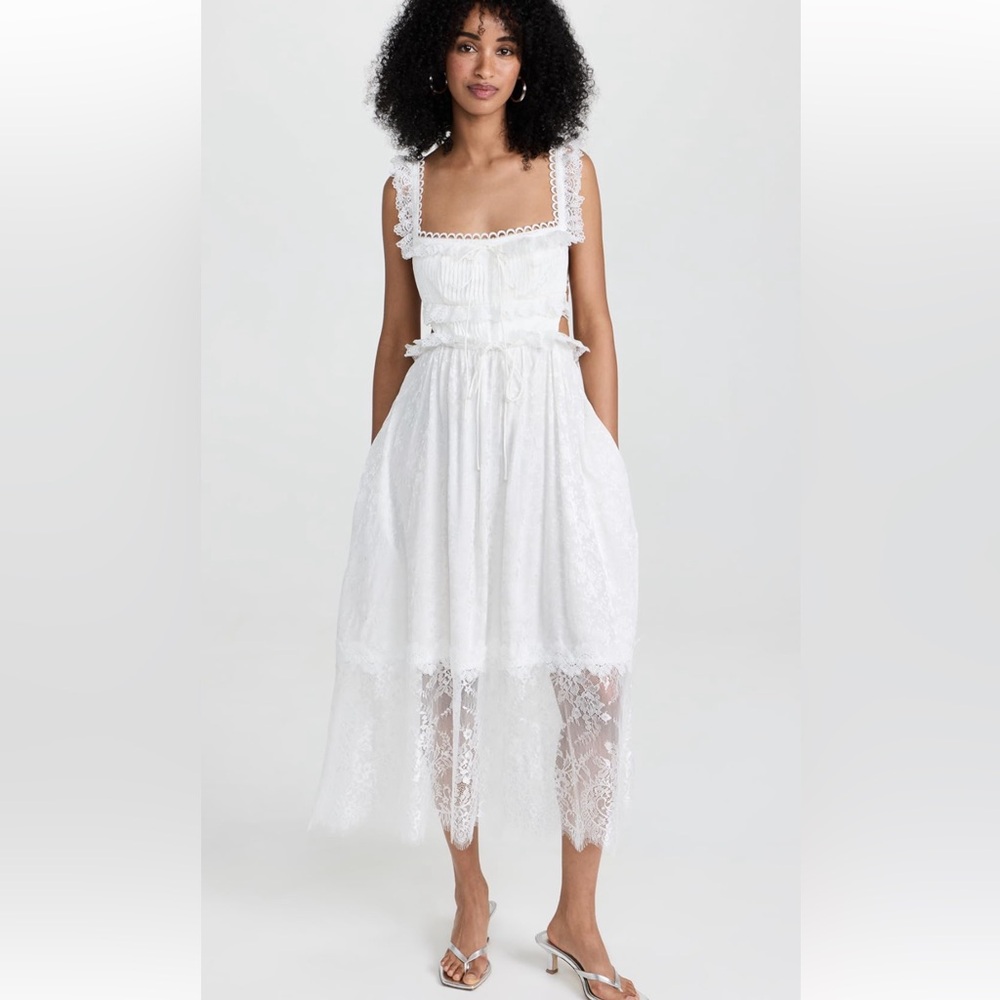 For Love And Lemons White Ruffled Tiered Deane Midi Dress